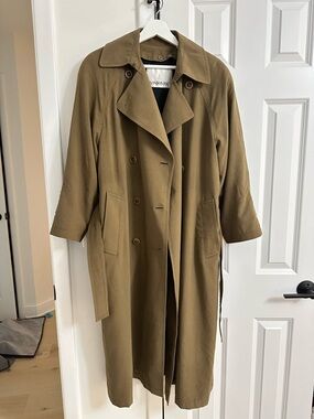 London Fog Olive Trench Coat Double-Breasted with Belt